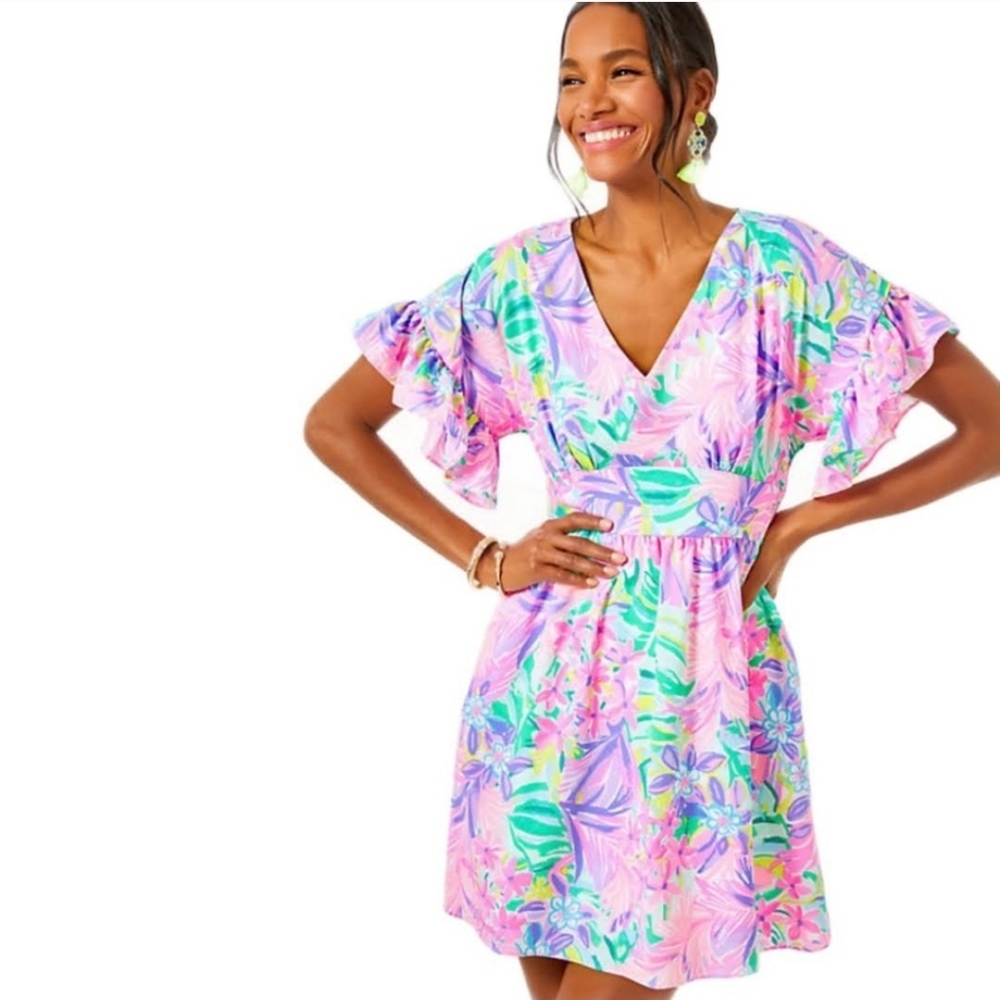 Lilly Pulitzer Floral Ruffle Blaire Stretch It Was A Dream Dress Size 6 NWT